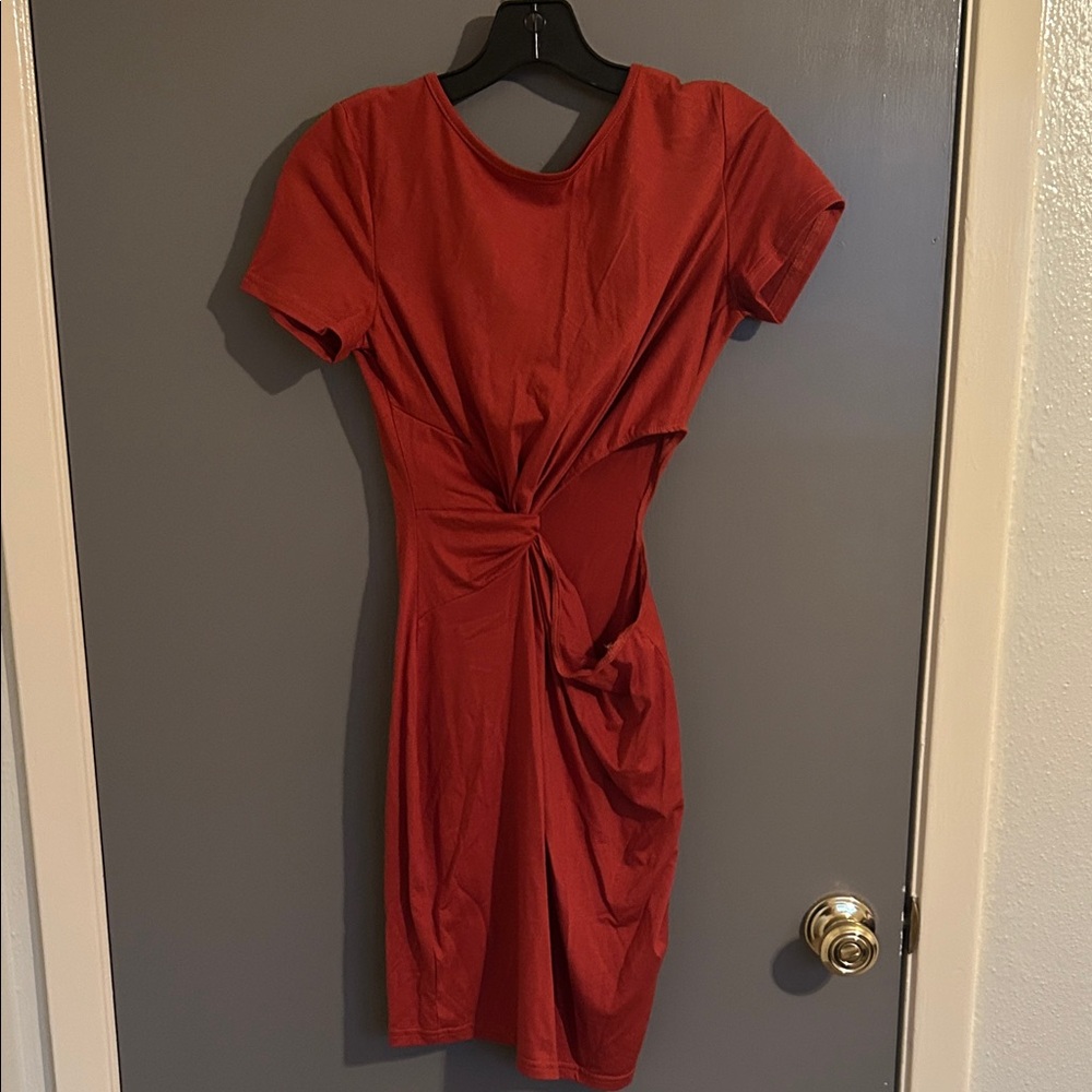 SHEIN Asymmetrical Twist Dress in Deep burnt Red/orange